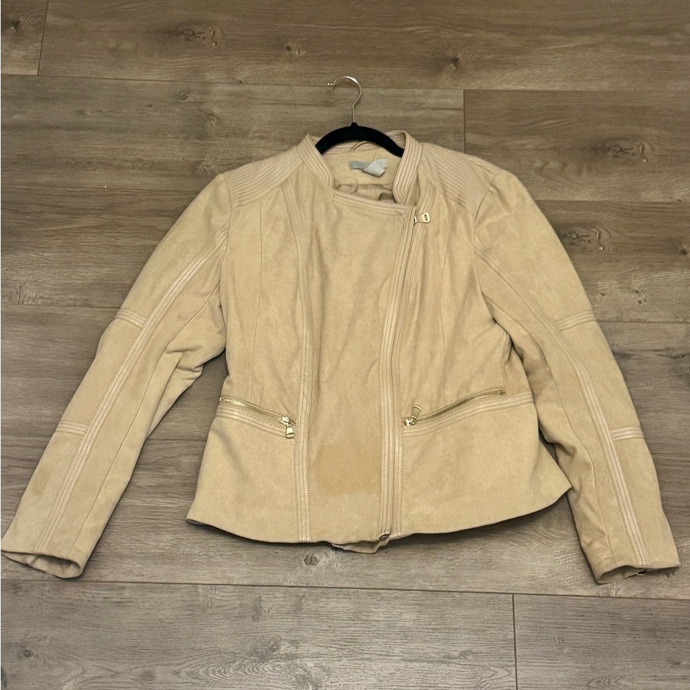 🤎 H&M Faux Suede Moto Jacket | XL (US 14) | Beige